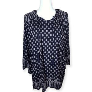 ANGIE NAVY BLUE & WHITE FLORAL BOHO-INSPIRED DRESS SZ.S EUC
